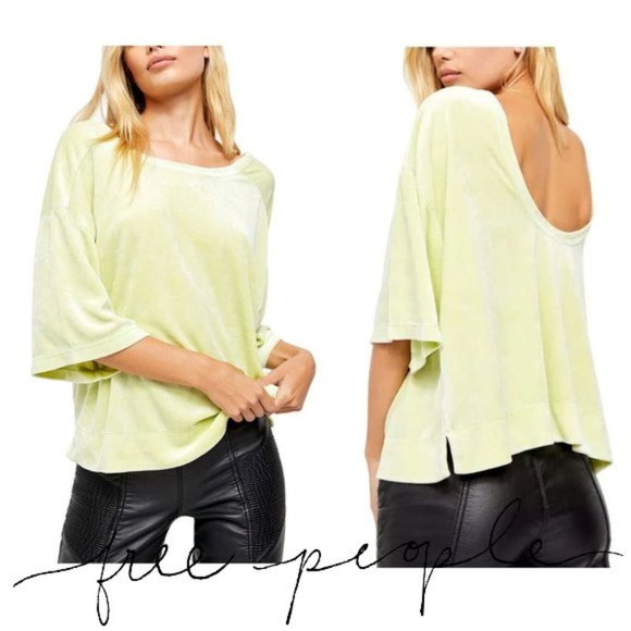 Free People Tops - Free People Oversized Valerie Velvet T-Shirt with Low Back Size L in lime